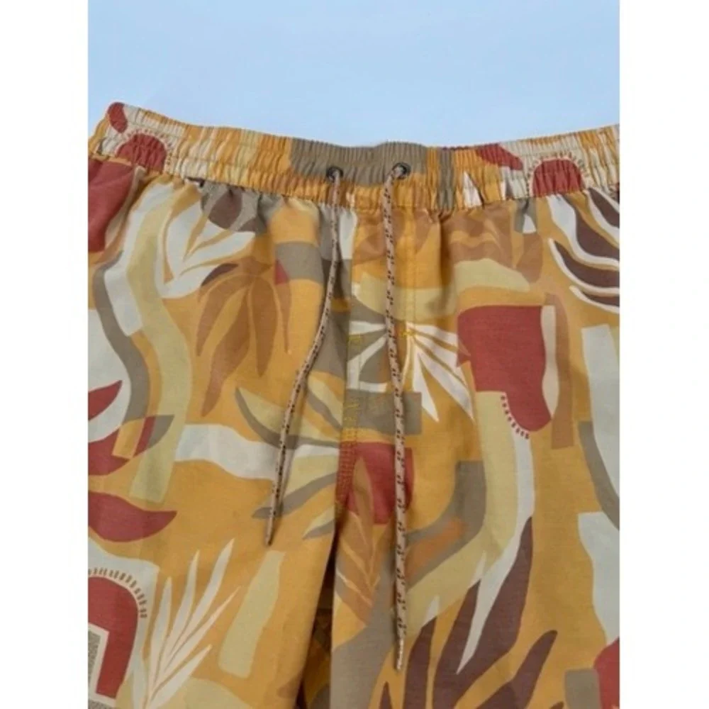Howler Brothers Board Shorts Mens 35 Yellow Abstract Botanical Surf Swim Trunks